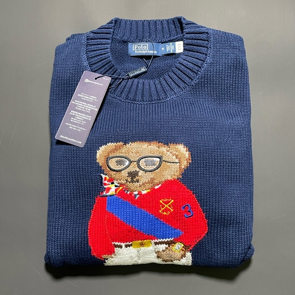 Polo Ralph Lauren Wool Bear Sweater Women’s Size Medium Navy Blue - Picture 1 of 9